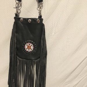 Gypsy warrior black crossover bag with beeding.